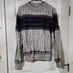 Gray and Navy Men's Crewneck Sweater